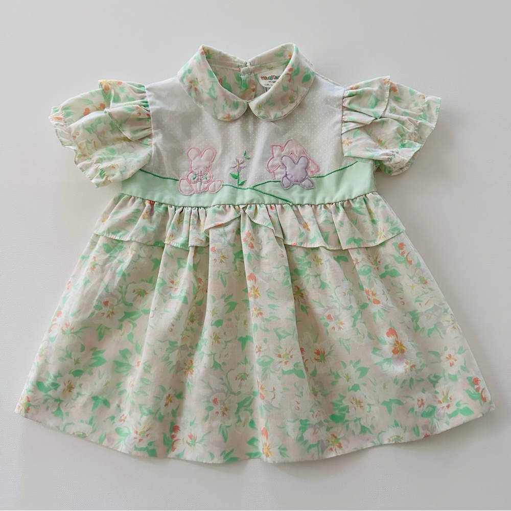 Vintage Mayfair 24 Months Baby Girl Pink Green Floral Dress Spring Summer
